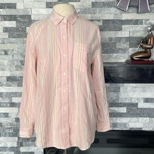 Gap Women’s Pink Sparkling Stripes Casual Long Sleeve Button Down Shirt Size M